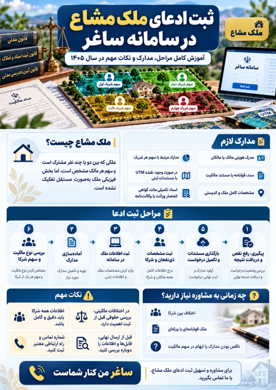 ثبت ادعای ملک مشاع در سامانه ساغر؛ آموزش کامل، مدارک و شرایط قانونی در سال ۱۴۰۵